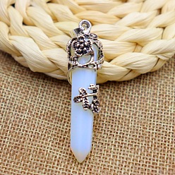 Opalite Opalite Pendant Necklaces, Bullet with Rose Flower, 20.08~31.50 inch(51~80cm)