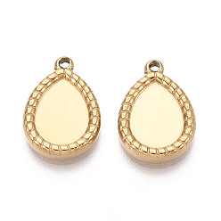 Настоящее золото 18K 304 Настройки кабошон из нержавеющей стали кулон, ионное покрытие (ip), слеза, реальный 18 k позолоченный, лоток : 12x9 мм, 18.5x13x3 мм, отверстие : 1.6 мм