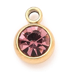 Свет Аметист 304 прелести нержавеющей стали, с акриловыми стразами, очарование камня, граненые, плоско-круглые, золотые, светлый аметист, 8.2x6x3.5 мм, отверстие : 1.2 мм