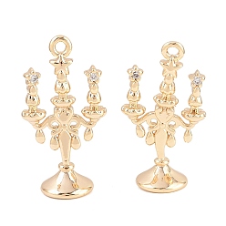 Настоящее золото 18K Латунные микро проложить кубического циркония подвески, подсвечники-талисманы, реальный 18 k позолоченный, 22x12x7 мм, отверстие : 1.2 мм