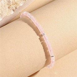 Quartz Rose Bracelets tressés en perles heishi de quartz rose naturel, bracelets ajustables pour femmes, diamètre intérieur: 2.36 pouce (6 cm)