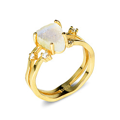 Золотой Треугольник 925 стерлинговое серебро с натуральным лунным камнем кольца, золотые, размер США 8 (18.1 мм)