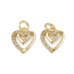 Настоящее золото 16K Латунные микро проложить кубического циркония подвески, сердце прелести, с целью перехода в кольце, реальный 16 k позолоченный, 12x10.5x2 мм, отверстие : 3.5 мм