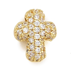 Real 18K Gold Plated Brass Micro Pave Clear Cubic Zirconia Charms, Cross Charms, Rack Plating, Long-Lasting Plated, Lead Free & Cadmium Free, Real 18K Gold Plated, 11x9x4.5mm, Hole: 3x2mm