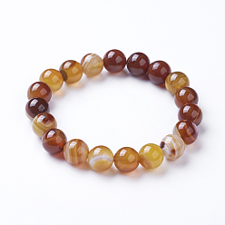 Темно-Золотистый Полосатые агатовые / полосатые агатовые вышитые бисером браслеты, окрашенные, круглые, темные золотарник, 2-1/8 дюйм (53 мм)