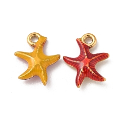 Морская звезда 304 нержавеющей стальной эмали подвески, ионное покрытие (ip), реальный 18 k позолоченный, морская звезда, 15x13x3.5 мм, отверстие : 1.9 мм