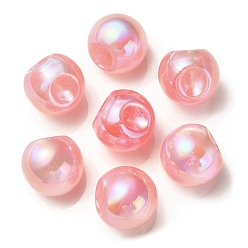 Pink UV Plating Rainbow Iridescent Acrylic Beads, with Glitter Powder, Round, Pink, 18.5mm, Hole: 4mm