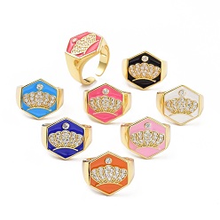 (52) Непрозрачная лаванда Кольцо с шестигранной головкой и прозрачным кубическим цирконием для женщин, настоящие 18 позолоченные латунные эмалевые открытые манжеты с золотым покрытием, разноцветные, размер США 6 3/4 (17.1 мм)