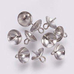 Нержавеющая Сталь Цвет Устойчивые к потускнению 201 подвески из нержавеющей стали с прищепками, за половину пробурено бисера, с 201 штифта из нержавеющей стали, цвет нержавеющей стали, лоток : 7.5 мм, 8.5x8 мм, отверстие : 1.5 мм, штифты : 0.7 мм