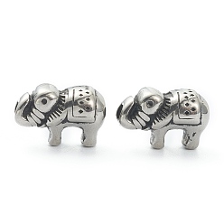 Antik Silber Farbe 304 Edelstahlkugeln, Elefant, Antik Silber Farbe, 9.5x14.5x8 mm, Bohrung: 2.5 mm