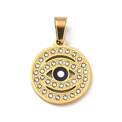 Золотой 304 нержавеющей стальной эмали подвески, Злые чары глаз, со стразами, ионное покрытие (ip), золотые, 21.5x18.5x2 мм, отверстие : 7.5x4.5 мм