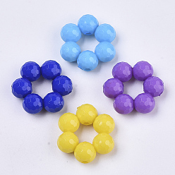 Mixed Color Opaque Acrylic Pendants, Faceted, Flower, Mixed Color, 24x24x8mm, Hole: 2mm, about 270pcs/500g