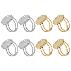Золотой & Цвет Нержавеющей Стали 8 шт. 2 цвета 304 фурнитура для манжетного кольца из нержавеющей стали, Результаты установки основания кольца овальной площадки, золотые и нержавеющая сталь цвет, лоток : 14x10.5 мм, размер США 6 (16.5 мм), 4 шт / цвет