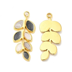 Черный Эмаль подвески, с 304 вывод из нержавеющей стали, реальный 18 k позолоченный, лиственные ветки прелести, чёрные, 20x8.5x1.5 мм, отверстие : 1.4 мм