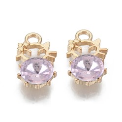Light Rose Alloy Rhinestones Pendants, Cadmium Free & Lead Free, Light Gold, Light Rose, 18.5x10.5x5.5mm, Hole: 2.5mm