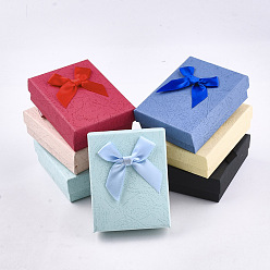 Mixed Color Cardboard Jewelry Set Boxes, with Sponge Inside, Rectangle with Bowknot, Mixed Color, 9x7x3.4cm