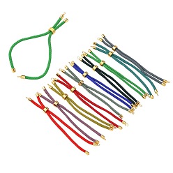 Mixed Color Nylon Twisted Cord Bracelet Making, Slider Bracelet Making, with Brass Findings, Lead Free & Cadmium Free, Round, Golden, Mixed Color, 8.66~9.06 inch(22~23cm), Hole: 2.8mm, Single Chain Length: about 4.33~4.53 inch(11~11.5cm)