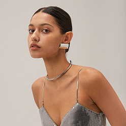 Серебро 304 из нержавеющей стали прямоугольные серьги стержня, серебряные, 44x21.4 мм