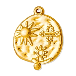 Золотой 304 подвески из нержавеющей стали, плоский круглый с солнечным шармом, золотые, 23x18 мм