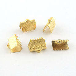 Real 18K Gold Plated 304 Stainless Steel Ribbon Crimp Ends, Golden, 10x20mm, Hole: 3mm