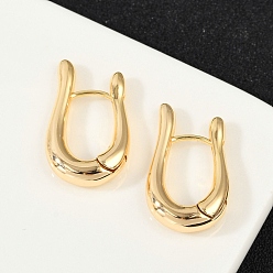 Настоящее золото 18K Латунные серьги обруча, U-образный, реальный 18 k позолоченный, 21.5x12.5x4 мм