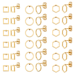 Golden 36 Pais 3 Style 304 Stainless Steel Stud Earrings, Mix-shaped, Golden, 12pairs/style