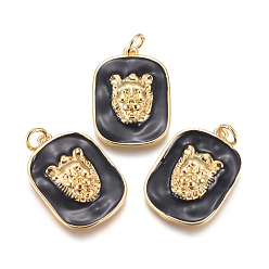 Черный Латунь эмаль подвески, с кольца прыжок из латуни, закругленный квадрат, чёрные, 23x16x4 мм, перемычки: внутренний диаметр 3 мм.