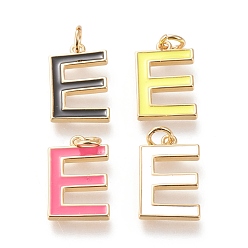 Letter E Латунь эмаль подвески, с целью перехода в кольце, долговечный, реальный 18 k позолоченный, letter.e, разноцветные, letter.e, е: 18x11x1.8 мм, прыжковые кольца: внутренний диаметр: 3 мм