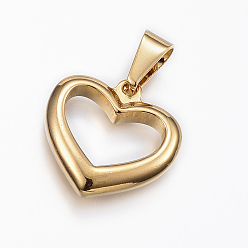 Oro 304 colgantes de corazón abierto de acero inoxidable, hueco, dorado, 21x21x4 mm, agujero: 9x5 mm