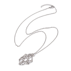 Нержавеющая Сталь Цвет Ожерелья с подвеской в виде клетки с кристаллами, с латунным ползунком, 304 из нержавеющей стали кабель цепи ожерелья, цвет нержавеющей стали, 23.46 дюйм (59.6 см)