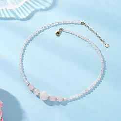 Розовый Кварц Ожерелья из натуральных круглых градуированных бусин розового кварца, с концевыми подвесками из нержавеющей стали, золотые, 15.59~15.75 дюйм (39.6~40 см)