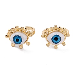 Verdeck blau Messing Manschettenringe, offene Ringe, mit Harzkügelchen, langlebig überzogen, echt 18 k vergoldet, bösen Blick, Verdeck blau, 2.5 mm, Innendurchmesser: 17.5 mm