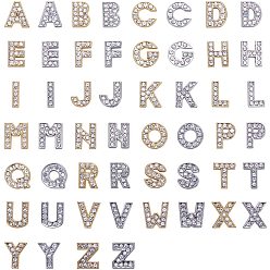 Platinum & Golden Alloy Slide Charms, with Rhinestone, Alphabet, Platinum & Golden, 74x72x17mm, 52pcs/box