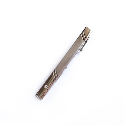 Matte Silver Color Iron Rhinestone Tie Clips for Men, Rectangle, Matte Silver Color, 60x5mm
