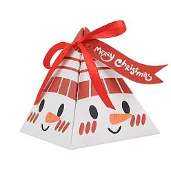 Snowman Cone Paper Bakery Boxes, with Bowknot Ribbon, with NO Tag, for Mini Cake Cupcake Cookie Packing, Christmas Theme, Snowman Pattern, 73x73x83mm