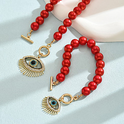 Красный Комплекты браслетов и ожерелий из сплава со стразами и искусственным жемчугом, злые глаза, красные, ожерелья: 19.49 дюйм (49.5 см)