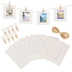 Светло-коричневый Наборы для рукоделия своими руками, включая 10шт. фоторамки из картона, 10 шт. деревянные колышки, зажимы и 5 м джутовый шнур, загар, 94x88x1 мм