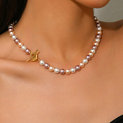 Разноцветный Элегантные стеклянные жемчужины круглые бусины металлические ot ожерелья для женщин, золотые, красочный, 16.73 дюйм (42.5 см)