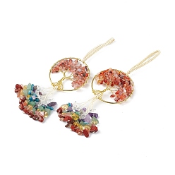 Красный Агат Натуральный сердолик дерево жизни с кисточками из смешанных драгоценных камней большие подвесные украшения, с золотыми латунными проводами и нейлоновым шнуром, без кадмия и без свинца, 155~170 мм