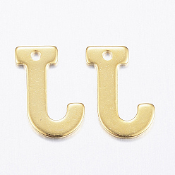 Letter J 304 Stainless Steel Charms, Letter, Initial Charms, Real 18k Gold Plated, Letter.J, 11x6~12x0.8mm, Hole: 1mm
