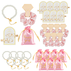 Ярко-Розовый Браслеты из стеклянного жемчуга, резинки для волос и наборы заколок для волос из акриловой кожи аллигатора, с мешочками на завязках и бумажной карточкой, ярко-розовый, 222 мм