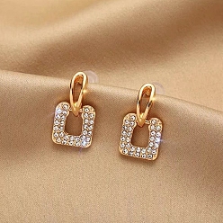Square Alloy Rhinestone Dangle Earrings for Women, with 925 Sterling Silver Pins, Square, 18x12mm