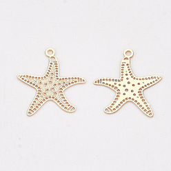 Light Gold Латунь прелести, гравированные металлические украшения, долговечный, без кадмия, без никеля и без свинца, морская звезда / морские звезды, золотой свет, 14x13x0.3 мм, отверстие : 1 мм