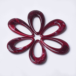 Dark Red Acrylic Pendants, Imitation Gemstone Style, teardrop, Dark Red, 44.5x25.5x6mm, Hole: 1.4mm, about 185pcs/500g