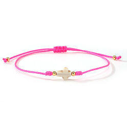 Ярко-Розовый Браслеты из окрашенных синтетических бусин белого бирюзового цвета и латунных бусин, сплетенные из бусин., украшения из полиэстеровой нити, плетеные для женщин, крестик, ярко-розовый