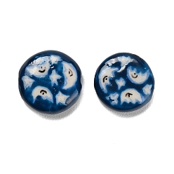 Синий Фарфоровые бусины ручной работы, ручная роспись, Плоский круглый узор в виде луны и звезды., синие, 19.5~21x7.5~8.5 мм, отверстие : 3 мм
