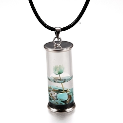 Средний Аквамарин Стеклянные бутылки желая кожаный шнур кулон ожерелья, с сушеными цветами и бусинами из натуральных драгоценных камней внутри, платина, средний аквамарин, 17-3/8 дюйм (44.05 см)
