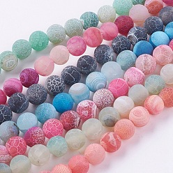 Mixed Color Natural Weathered Agate Beads Strands, Dyed, Frosted, Round, Mixed Color, 6mm, Hole: 1mm, about 64pcs/strand, 13.6 inch