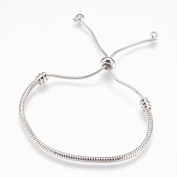 Платина Регулируемые латунные браслеты Боло, слайдерные браслеты, с кубическим цирконием подвеской, без свинца, без кадмии и без никеля, долговечный, платина, 1-1/2 дюйм ~ 2-7/8 дюйм (3.8 см ~ 7.4 см), 1~5 мм