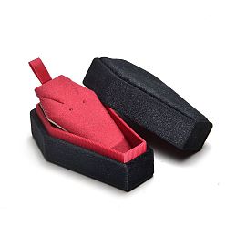 Black Halloween Theme Velvet Necklace Boxes, Hexagon Coffin Gift Case for Necklace Earring Storage, Black, 9.2x5.5x4.5cm